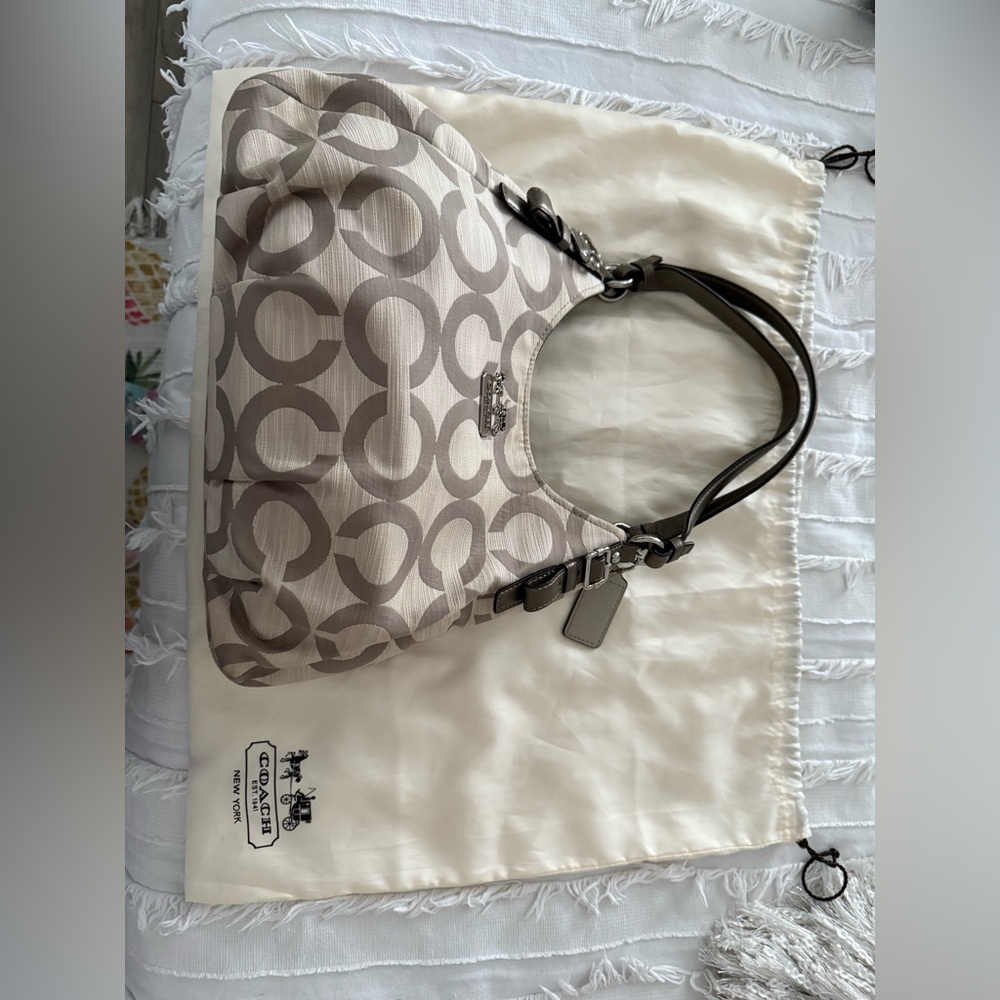 Coach Taupe/Cream Leather Signature Tote